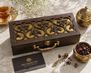 Hill Queen Tea Trio gift box, painted MDF case with brass handle