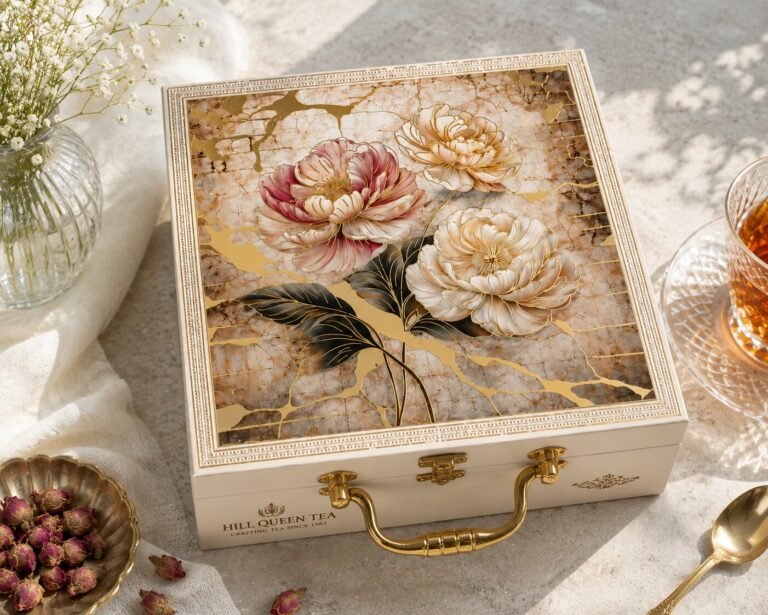 Hill Queen Tea Quartet gift box, painted MDF case with brass handle