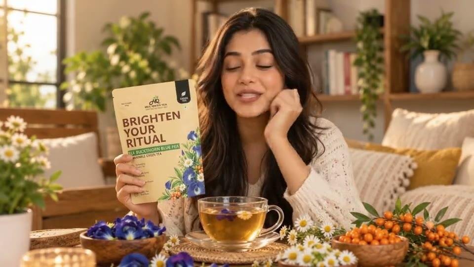 Sea buckthorn Chamomile Blue Pea Green Tea — product film